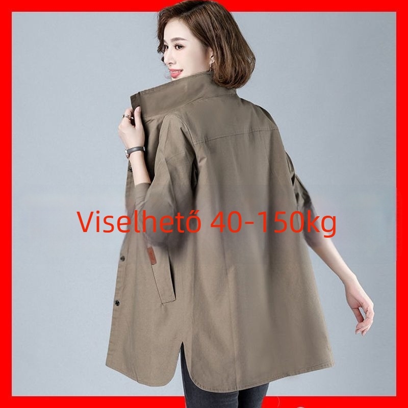 Plusz méretű női trench coat, könnyű tavasz-ősz, koreai stílus, laza szabás, középhosszú