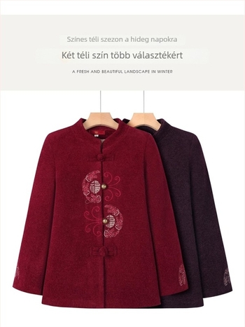 Őszi–téli női kabát idős nőknek, plüss gyapjú kabát