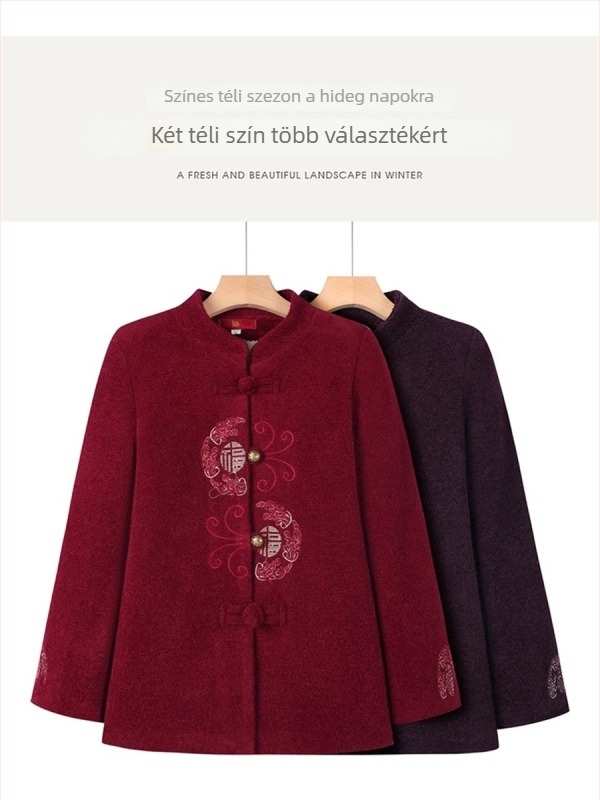 Őszi–téli női kabát idős nőknek, plüss gyapjú kabát