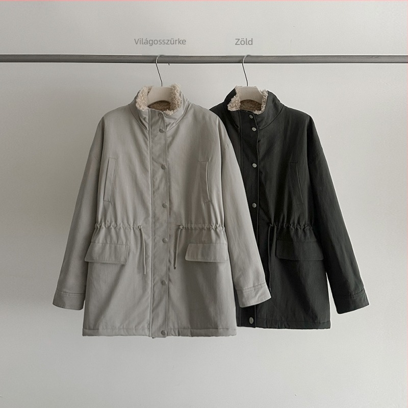 Evertrue Női téli vastag kabát szőrme-integrált középméretű; felső anyag 62% pamut, 38% nylon; alsó 100% nylon; cipzár; álló gallér; koreai-japán lazább stílus; Tél 2025
