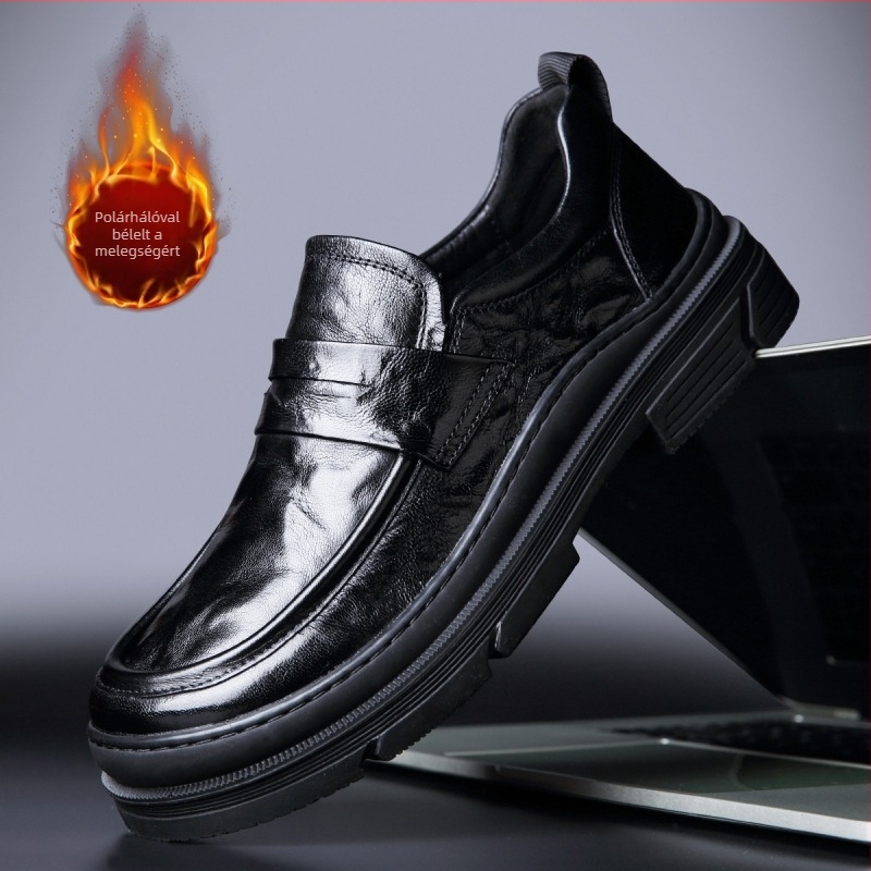 Férfi slip-on bőr loaferek első réteg báránybőrbéléssel, lélegző, gumírozott talpú, elegáns üzleti mindennapi cipő