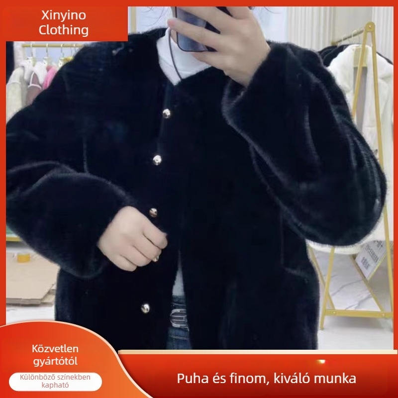 Női bőrkabát Mink Velvet plüss bevonattal – meleg téli rövid kabát