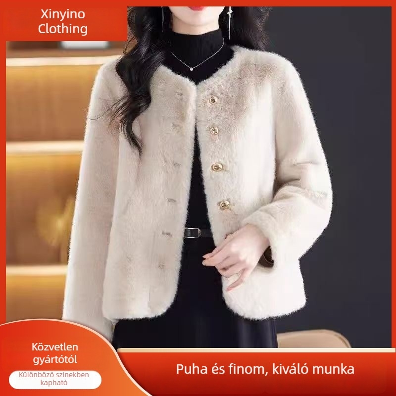 Női bőrkabát Mink Velvet plüss bevonattal – meleg téli rövid kabát