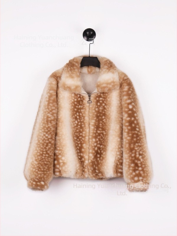 Női leopard mintás prémes dzseki arany mink velvet anyagból, casual stílus, hosszú ujjú, álló gallér