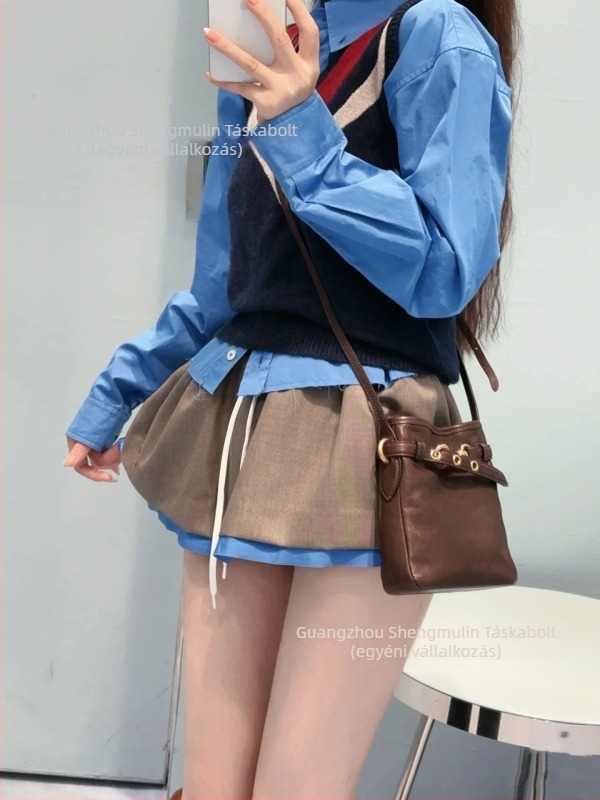 Valódi bőr crossbody táska vászon béléssel, függőleges négyzet alakú, zseb a telefonhoz, mindennapi használatra