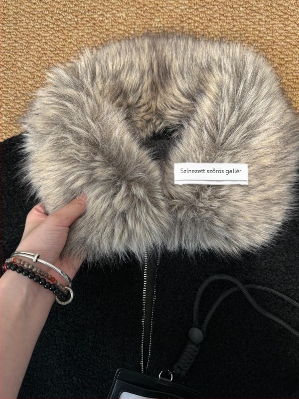 Női középhosszú műszőrmés kabát gallérral, casual téli külső ruházat, 2025