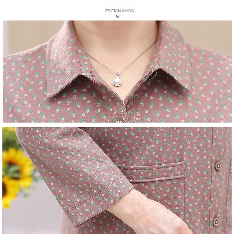 100% pamut hosszú ujjú női ing középkorú és idősebb nők számára – mindennapos stílus, nyár 2025