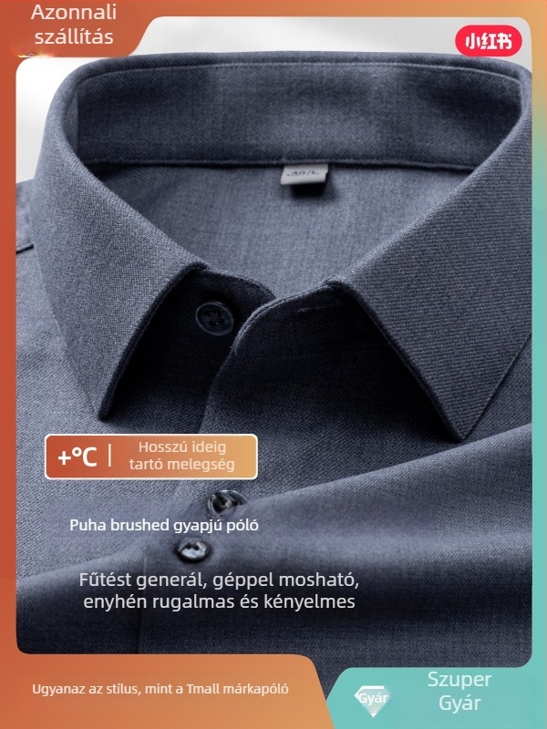 Juhgyapjúból készült ing, jacquard textúrával, hosszú ujjú, négyszögletes gallérral, könnyed üzleti stílusú
