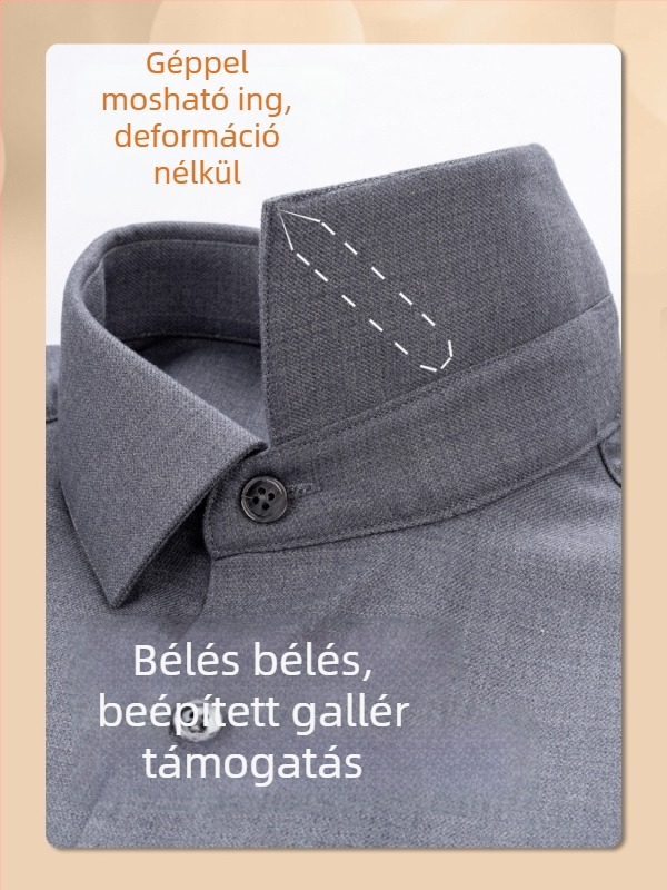 Juhgyapjúból készült ing, jacquard textúrával, hosszú ujjú, négyszögletes gallérral, könnyed üzleti stílusú