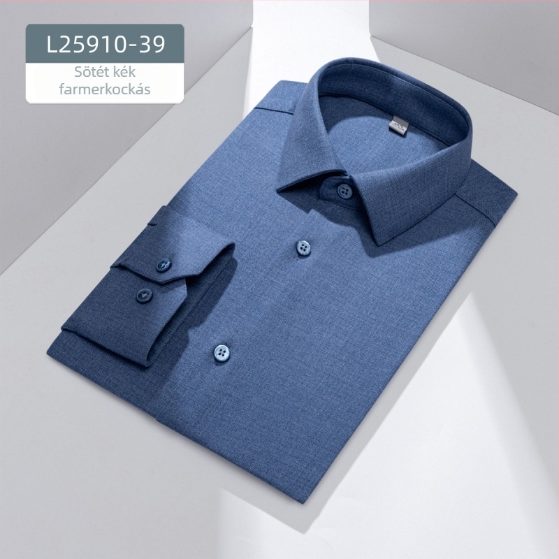 Juhgyapjúból készült ing, jacquard textúrával, hosszú ujjú, négyszögletes gallérral, könnyed üzleti stílusú