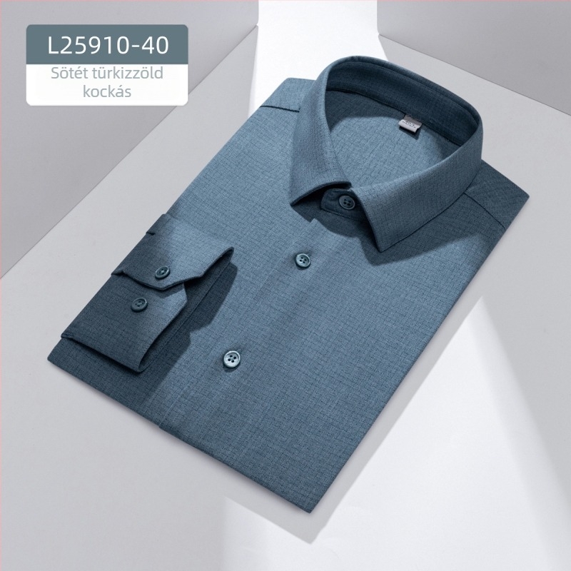 Juhgyapjúból készült ing, jacquard textúrával, hosszú ujjú, négyszögletes gallérral, könnyed üzleti stílusú