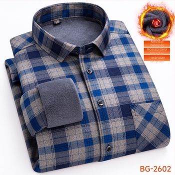 Flízes bélelt ing kockás mintával, galléros reverrel, hosszú ujjú, poliészter