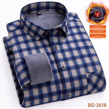 Flízes bélelt ing kockás mintával, galléros reverrel, hosszú ujjú, poliészter