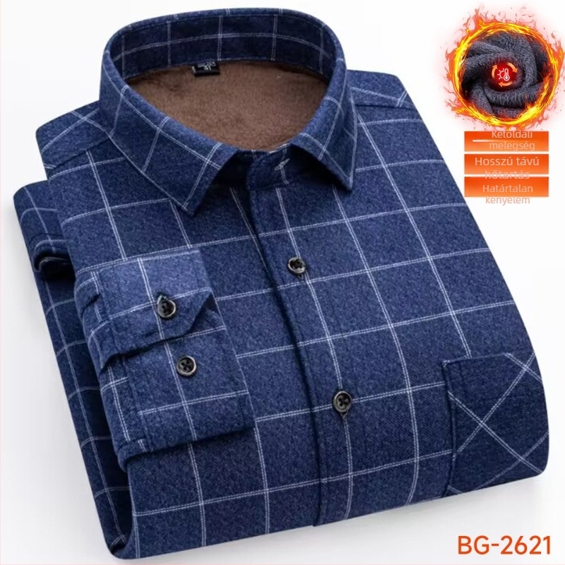 Flízes bélelt ing kockás mintával, galléros reverrel, hosszú ujjú, poliészter
