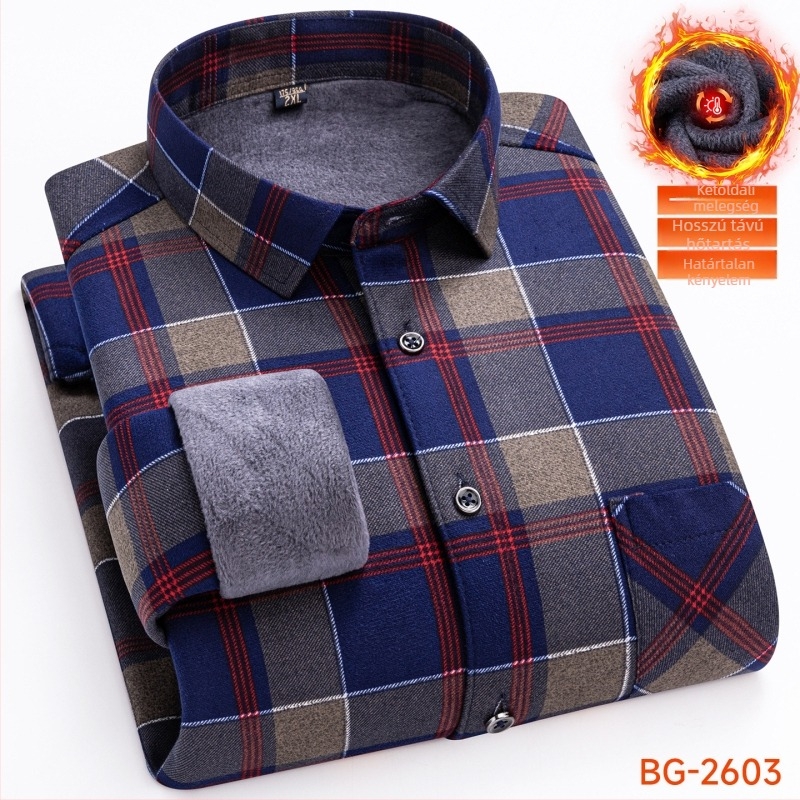 Flízes bélelt ing kockás mintával, galléros reverrel, hosszú ujjú, poliészter