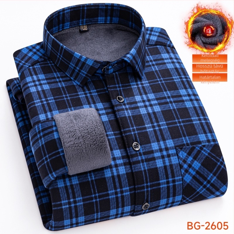 Flízes bélelt ing kockás mintával, galléros reverrel, hosszú ujjú, poliészter