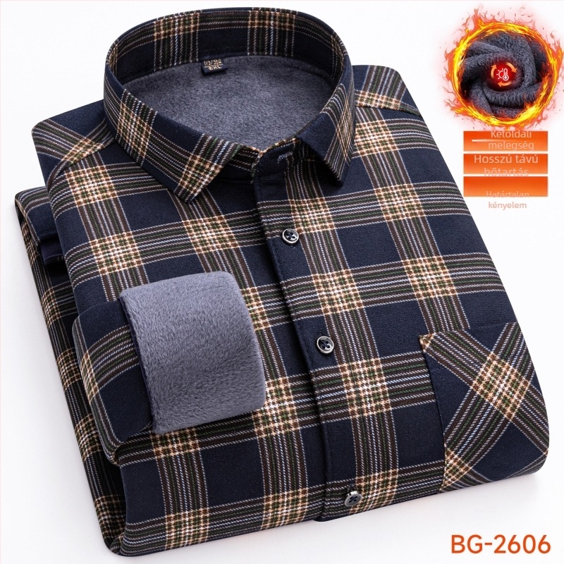 Flízes bélelt ing kockás mintával, galléros reverrel, hosszú ujjú, poliészter