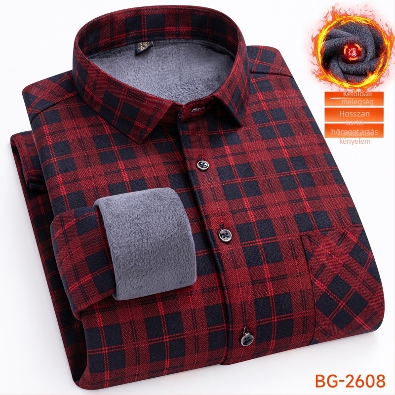 Flízes bélelt ing kockás mintával, galléros reverrel, hosszú ujjú, poliészter