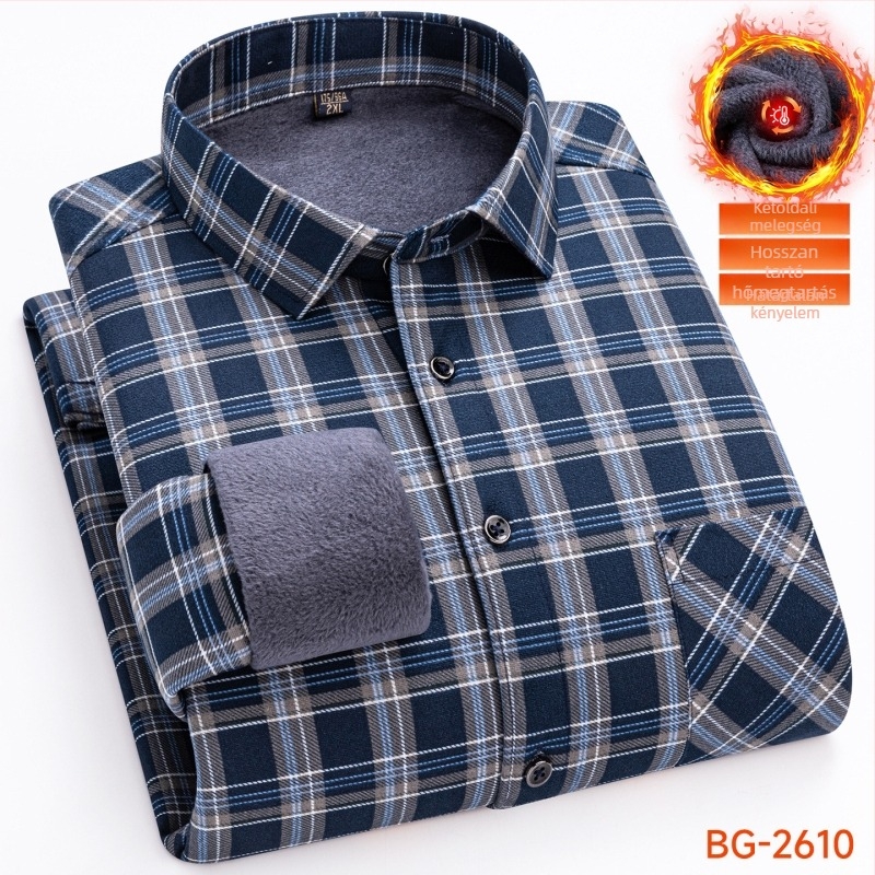 Flízes bélelt ing kockás mintával, galléros reverrel, hosszú ujjú, poliészter