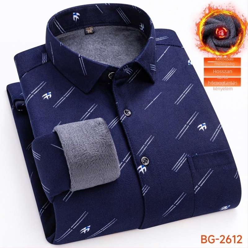 Flízes bélelt ing kockás mintával, galléros reverrel, hosszú ujjú, poliészter