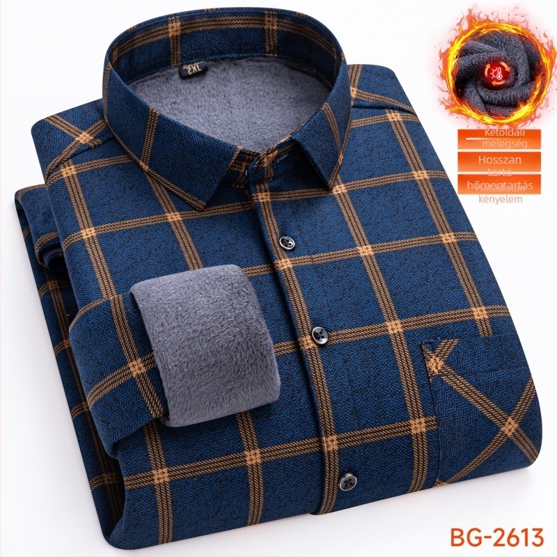 Flízes bélelt ing kockás mintával, galléros reverrel, hosszú ujjú, poliészter