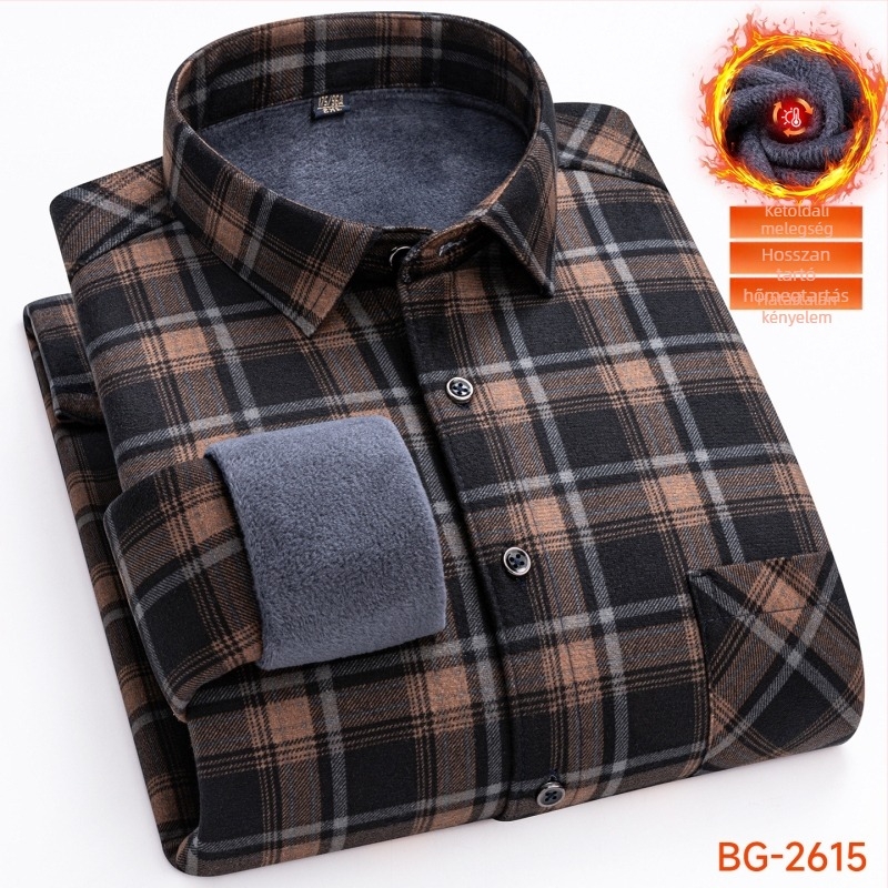 Flízes bélelt ing kockás mintával, galléros reverrel, hosszú ujjú, poliészter