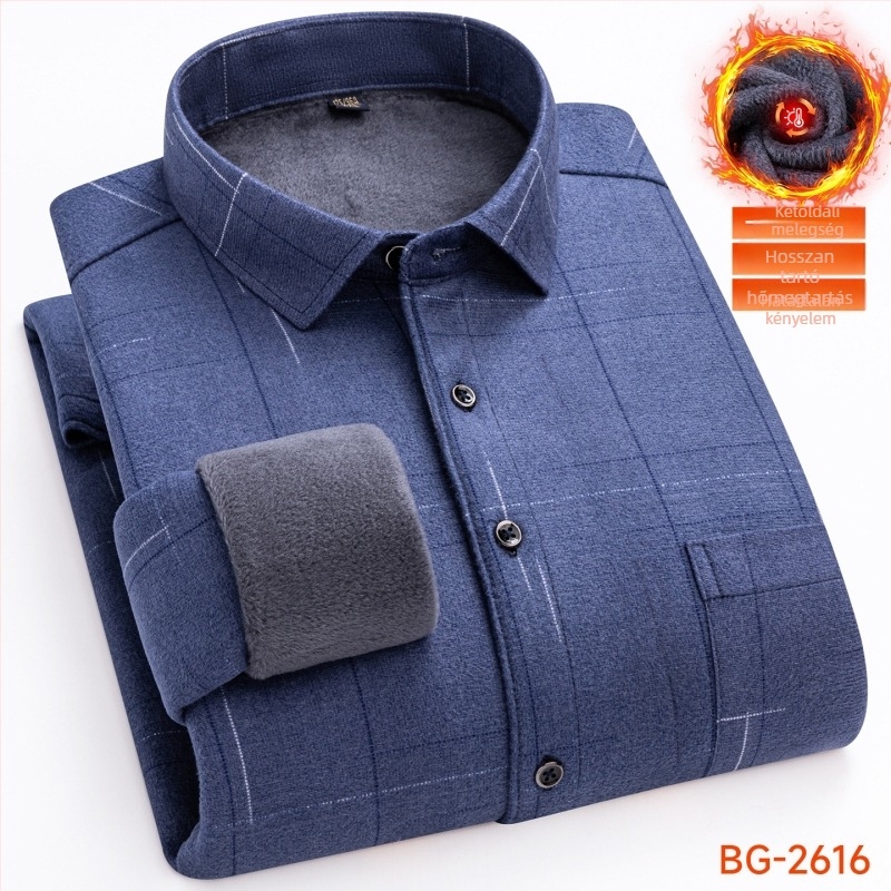 Flízes bélelt ing kockás mintával, galléros reverrel, hosszú ujjú, poliészter