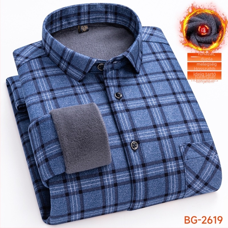 Flízes bélelt ing kockás mintával, galléros reverrel, hosszú ujjú, poliészter