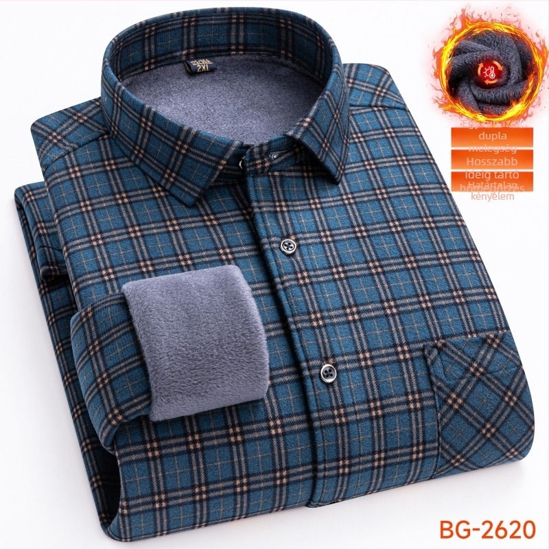 Flízes bélelt ing kockás mintával, galléros reverrel, hosszú ujjú, poliészter
