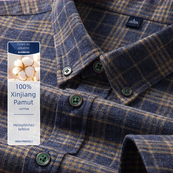 Férfi őszi-téli ing, 100% pamut, kockás mintázat, mindennapi viselet, karcsú szabás