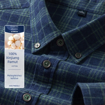 Férfi őszi-téli ing, 100% pamut, kockás mintázat, mindennapi viselet, karcsú szabás