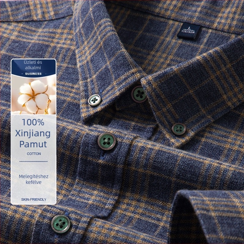 Férfi őszi-téli ing, 100% pamut, kockás mintázat, mindennapi viselet, karcsú szabás