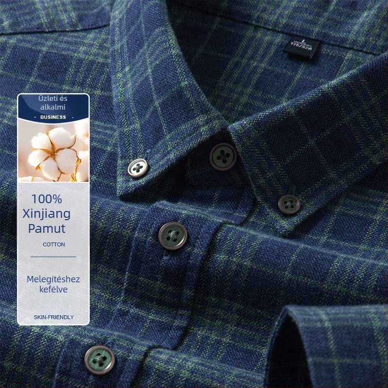Férfi őszi-téli ing, 100% pamut, kockás mintázat, mindennapi viselet, karcsú szabás