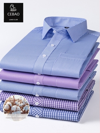 Hosszú ujjú ing, kockás minta, négyszögletes gallér, pamut-keverék, gyűrődésmentes