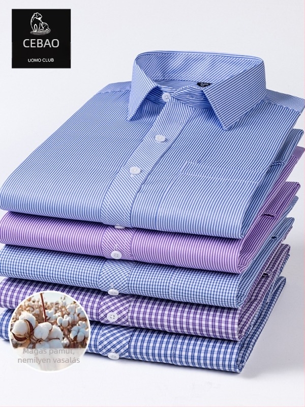 Hosszú ujjú ing, kockás minta, négyszögletes gallér, pamut-keverék, gyűrődésmentes