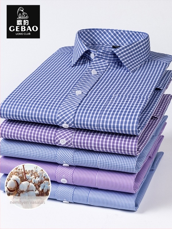 Hosszú ujjú ing, kockás minta, négyszögletes gallér, pamut-keverék, gyűrődésmentes