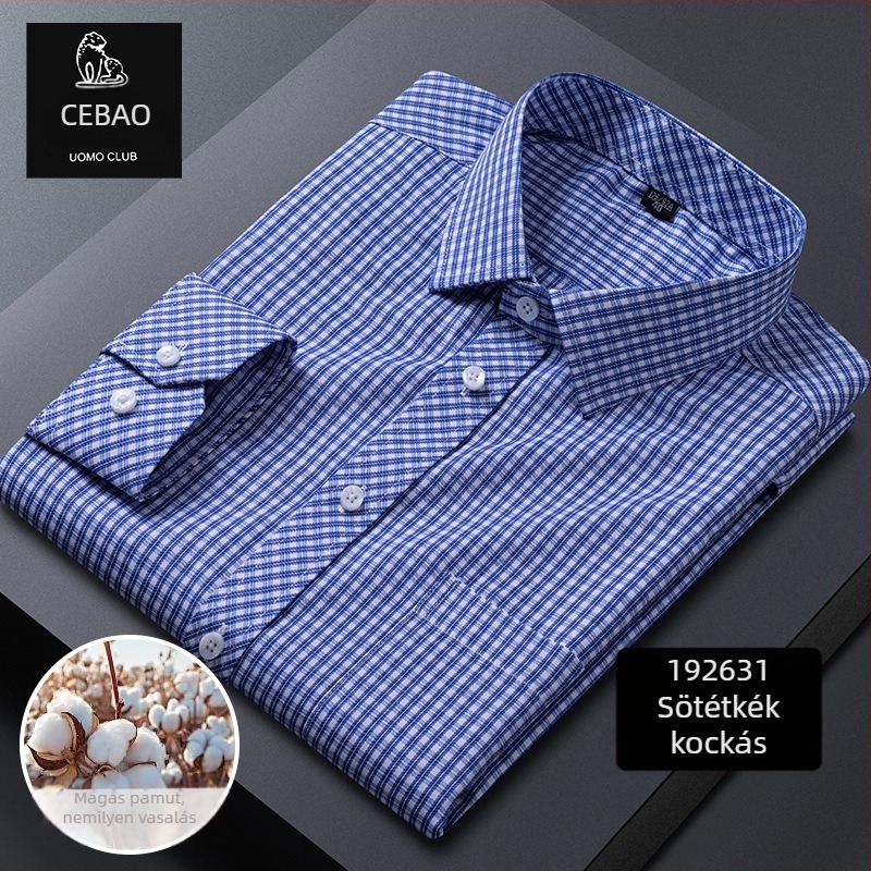 Hosszú ujjú ing, kockás minta, négyszögletes gallér, pamut-keverék, gyűrődésmentes