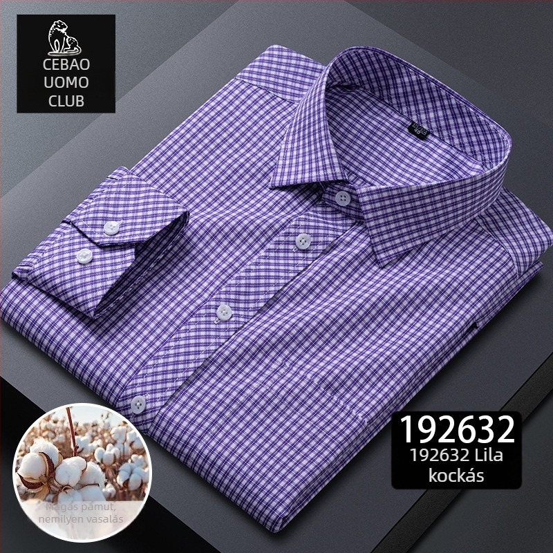 Hosszú ujjú ing, kockás minta, négyszögletes gallér, pamut-keverék, gyűrődésmentes