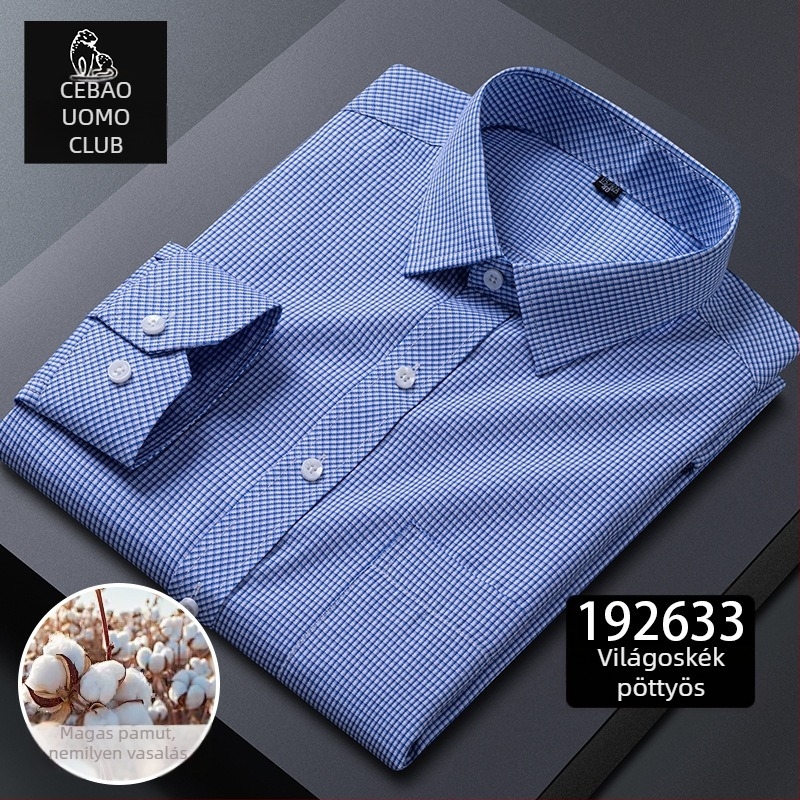 Hosszú ujjú ing, kockás minta, négyszögletes gallér, pamut-keverék, gyűrődésmentes