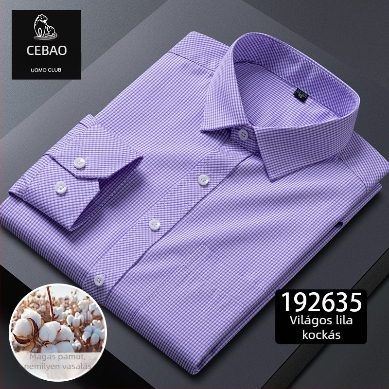 Hosszú ujjú ing, kockás minta, négyszögletes gallér, pamut-keverék, gyűrődésmentes