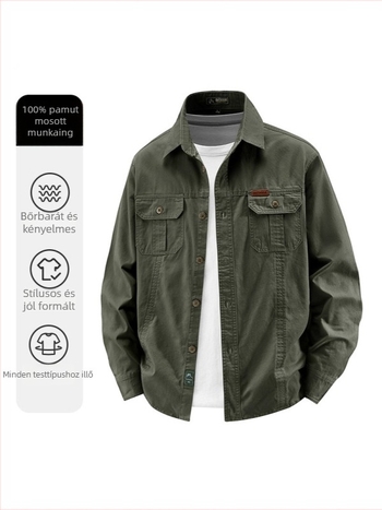 Férfi pamut ing üzleti és szabadidős viselethez, hosszú ujjú, egyszínű, bő szabásvonal, tavasz-őszi szezon