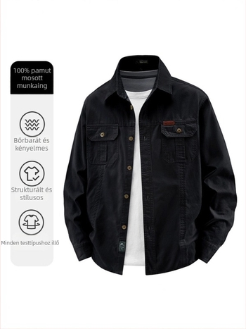 Férfi pamut ing üzleti és szabadidős viselethez, hosszú ujjú, egyszínű, bő szabásvonal, tavasz-őszi szezon