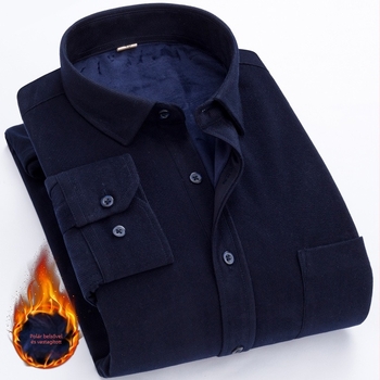 Corduroy ing fleece béléssel, vastag és meleg, hosszú ujjú, négyzetes gallér, zseb részlet
