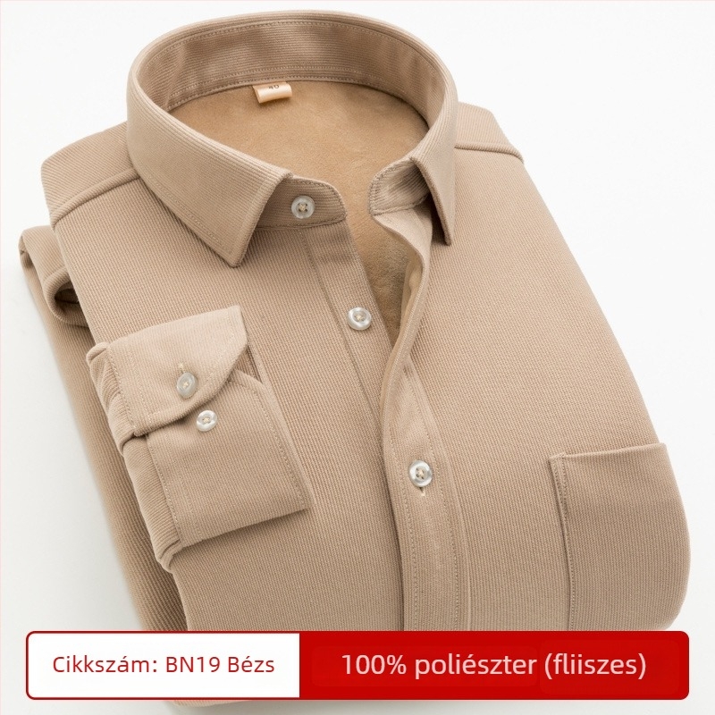 Corduroy ing fleece béléssel, vastag és meleg, hosszú ujjú, négyzetes gallér, zseb részlet