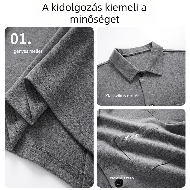 Pamut hosszú ujjú kardigán zsebekkel középkorú és idősebb férfiak számára, galléros, vékony tavaszi felső