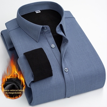 Téli hosszú ujjú ing fleece bélésével, vasalásmentes, poliészter