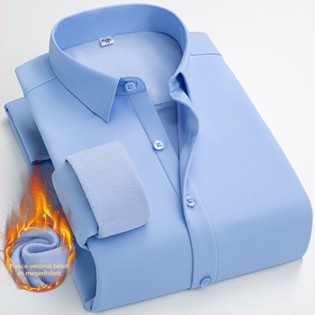 Téli hosszú ujjú ing fleece bélésével, vasalásmentes, poliészter