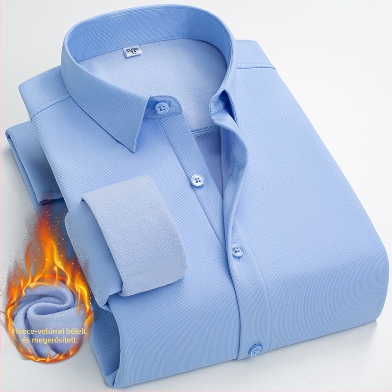 Téli hosszú ujjú ing fleece bélésével, vasalásmentes, poliészter