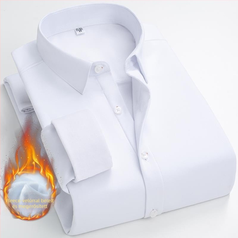 Téli hosszú ujjú ing fleece bélésével, vasalásmentes, poliészter