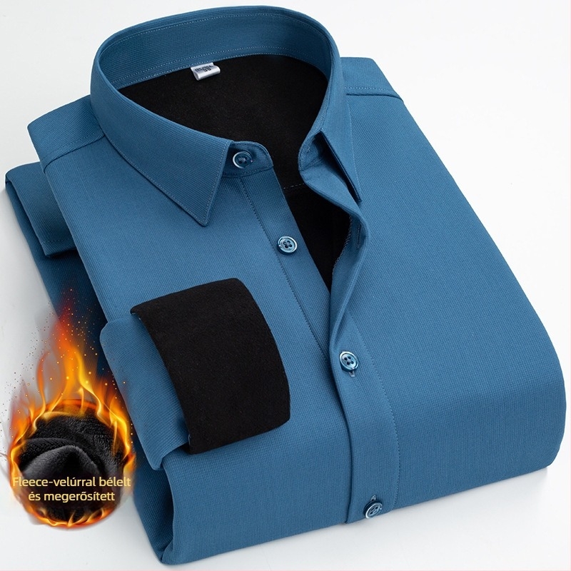 Téli hosszú ujjú ing fleece bélésével, vasalásmentes, poliészter